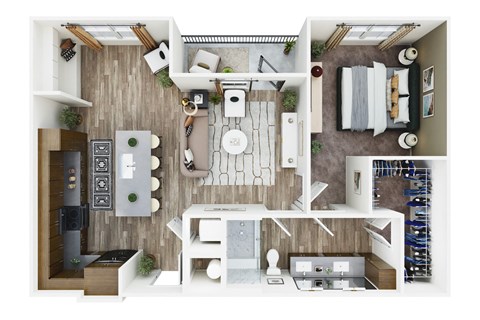 a 1 bedroom floor plan with a bathroom and a living room